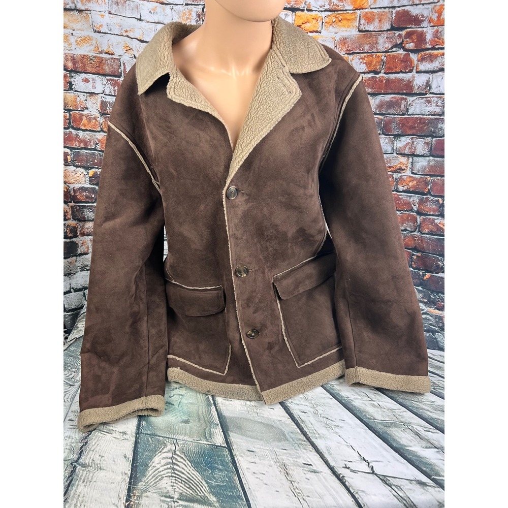 Calvin Klein Jeans‎ Brown Faux Suede Sherpa Lined Jacket Coat Mens XL Button